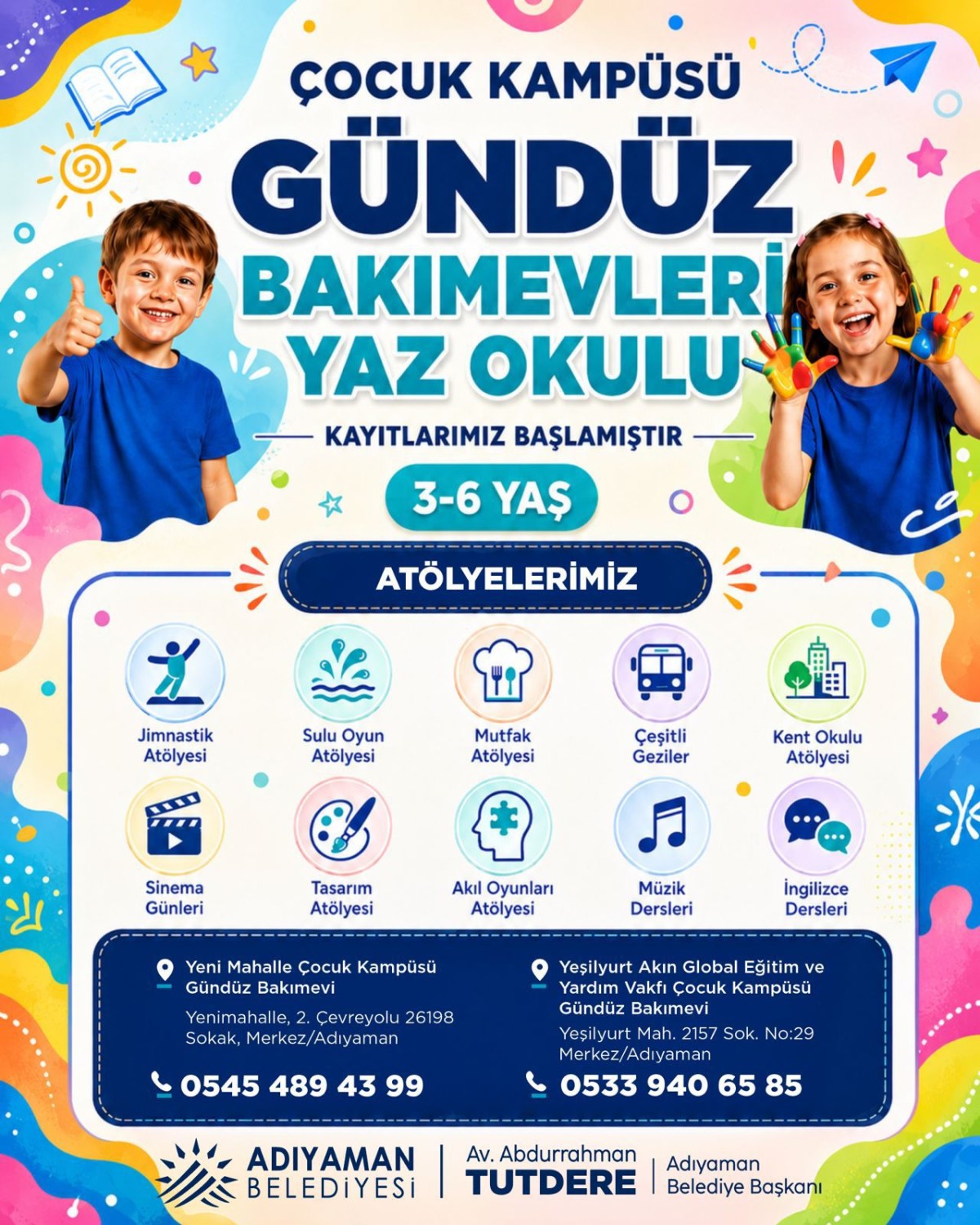 Adıyaman Belediyesi Çocuk Kampüsü Gündüz Bakımevleri Yaz Okulu İçin Kayıtlar Başladı