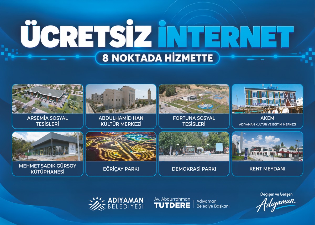 ÜCRETSİZ İNTERNET 8 NOKTADA HİZMETTE
